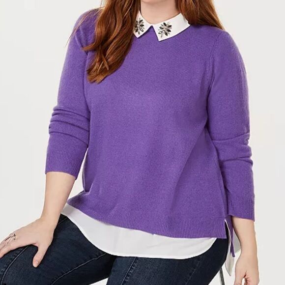 Charter club luxury 100% Cashmere purple collared layered sweater Women's medium - Picture 1 of 6